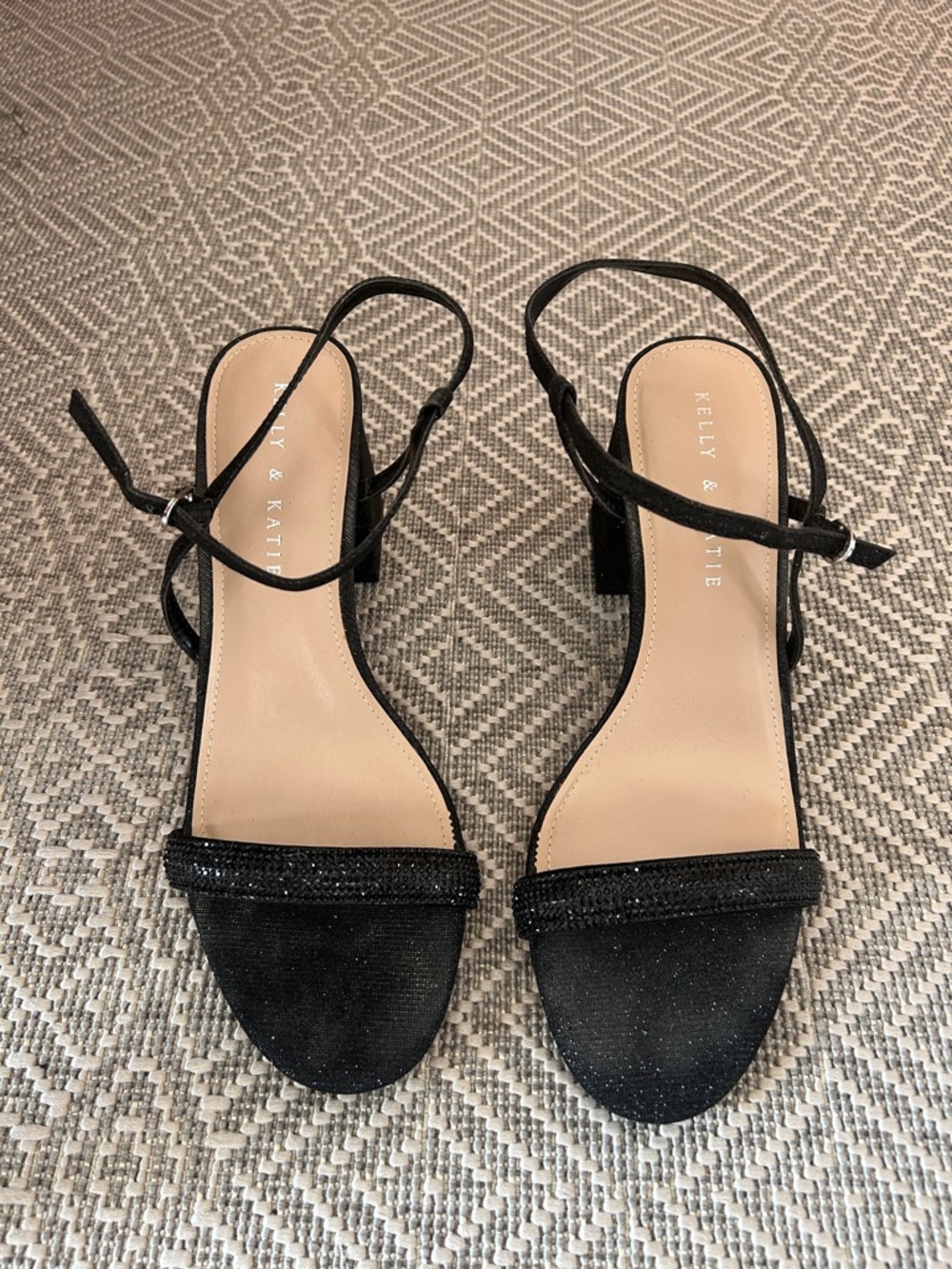 Kelly & Katie Black Ankle-Strap Block Heel Sandals